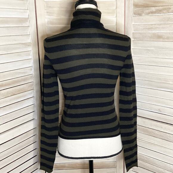 A.L.C. Olive Green Black Merino Wool Fine Gauge Lightweight Turtleneck Sweater S - Picture 3 of 9